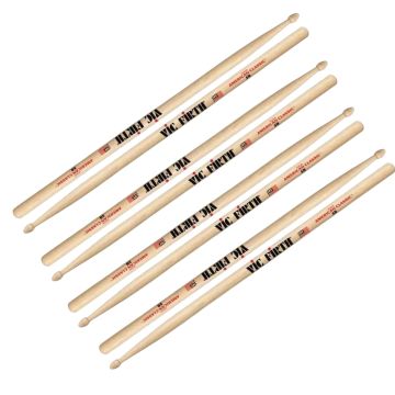 Bacchette Vic Firth American Classic 5B Hickory Punta Legno Goccia 4 paia