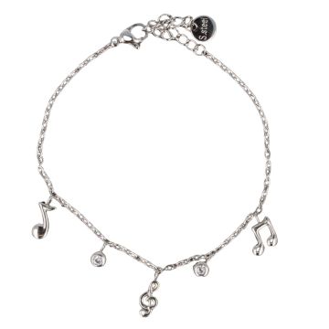Bracciale in acciaio inossidabile con ciondoli a forma di note musicali e chiave di violino Musikbot