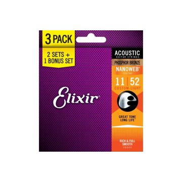 Corde Acustica 3 Pack Elixir Nanoweb Phosphor Bronze custom light 11-52