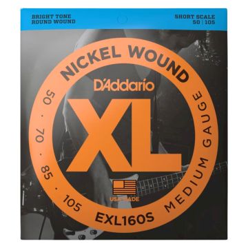 Corde Basso Elettrico D`Addario EXL160S nickel wound short scale medium 50-105 