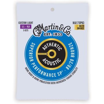 Corde Acustica Martin 3 PZ. M175 Originals 80/20 Bronze Custom Light 11-52