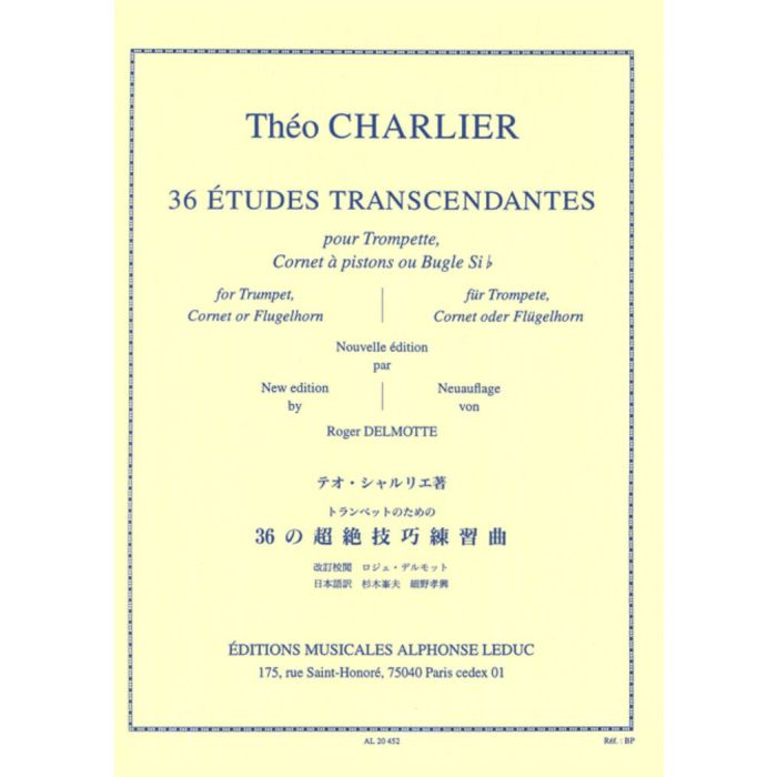 T.Charlier 36 Etudes Trascendantes pour Trompette, Cornet à pstons ou Bugle Sib main product photo