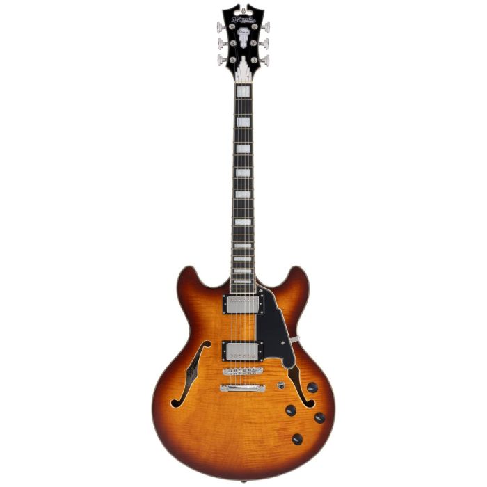 D'Angelico Premier DC dark iced tea burst main product photo